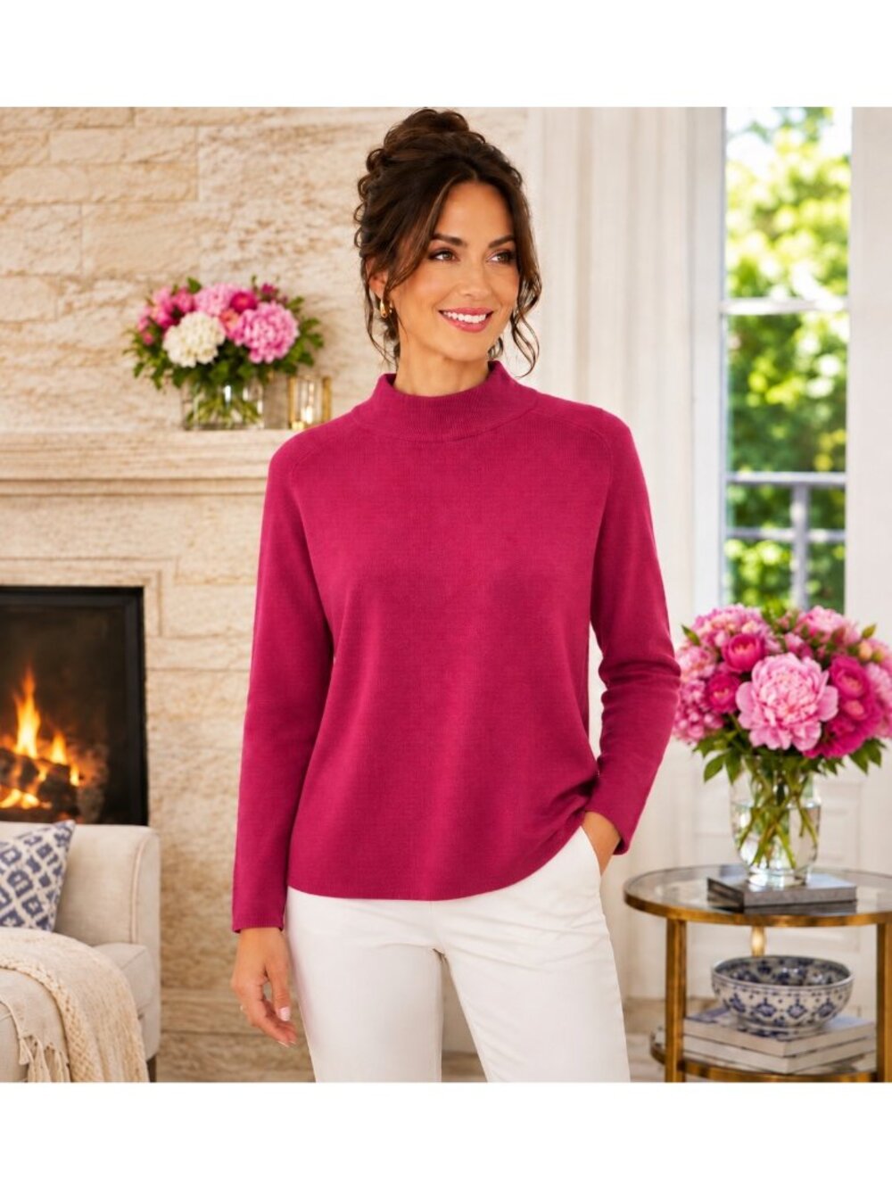Eileen Fisher Cashmere Wool Mock Neck Sweater Womens PM Relaxed Fit